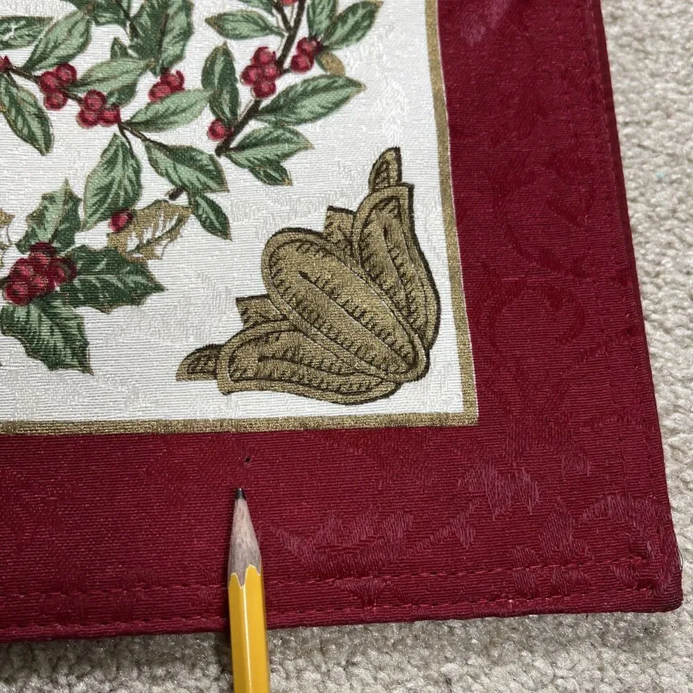 Lenox Holiday Nouveau Table Runner 90x14 Christmas Holly‎ Damask *Read* No Tag